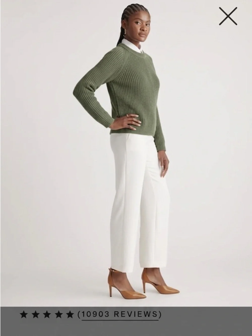 Quince Sweater 100% Organic Cotton Fisherman Crew Olive Green Chunky Boxy Knit - Picture 3 of 9